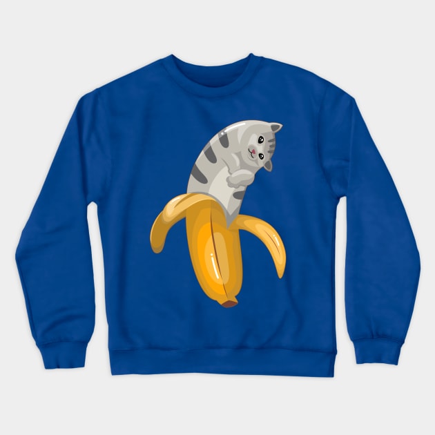 Cute Banana Gray Tabby Cat Crewneck Sweatshirt by Acho Underpeak